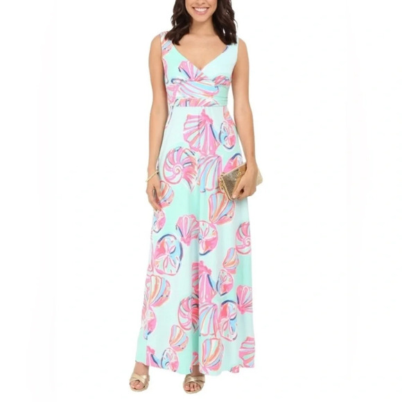 Lilly Pulitzer Sloane Maxi Dress Minty Fresh On The Rocks Seashell Size XXS - Picture 7 of 9